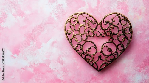 Ornate gold heart on pink textured background