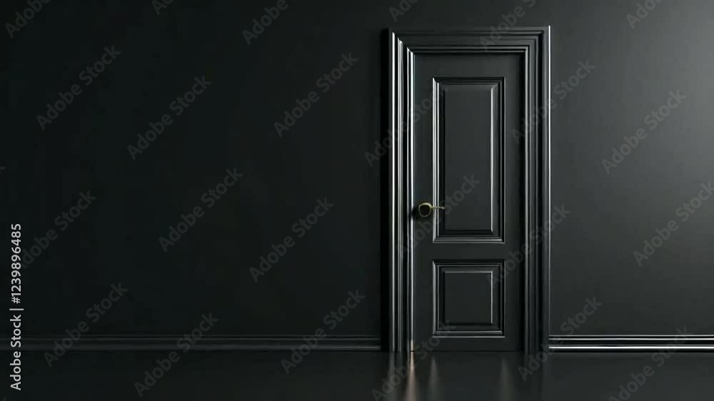 Dark minimalist interior featuring a closed door on a wall Dark minimalist interior featuring a closed door on a wall