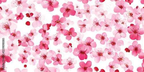 Sakura pink flower seamless pattern vector illustration. Cherry blossom flowers on white background, small floral pattern