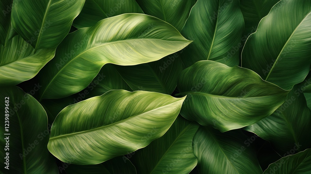 Obraz premium Dense arrangement of vibrant green leaves with varying textures, creating a lush, natural backdrop.