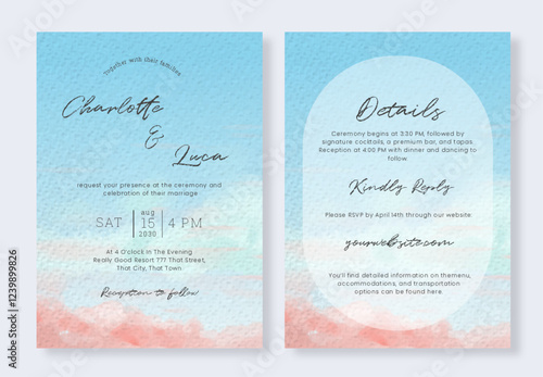 Watercolor Bright Blue Sky Flower Field Wedding Card Set Elegant Nature Scene For Rustic Wedding