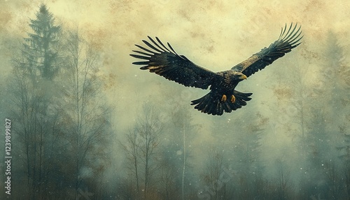 Wallpaper Mural Eagle soaring over misty forest at dawn Torontodigital.ca