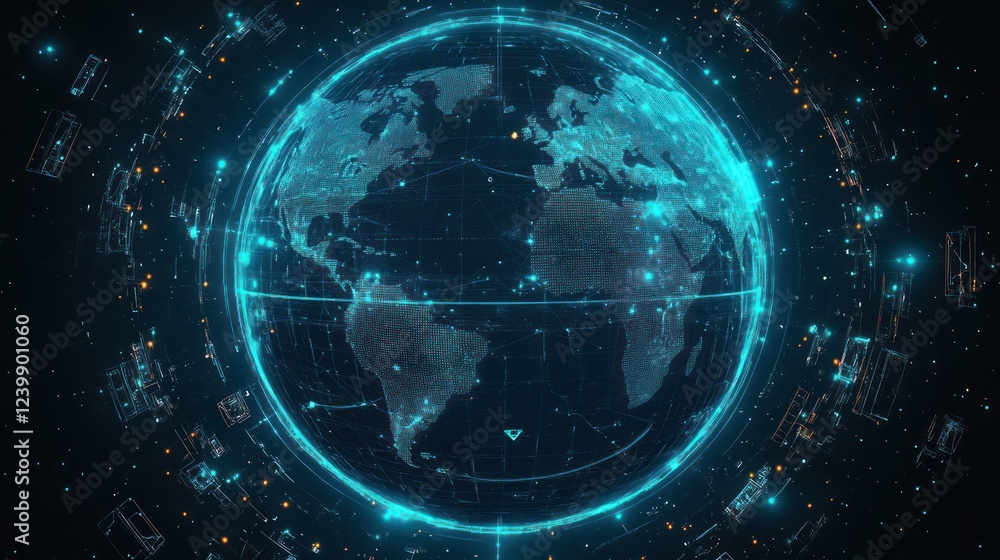 Obraz premium Global Cybersecurity Network Digital Visualization