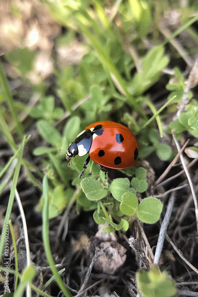 Obraz premium Ladybug crawling on grass