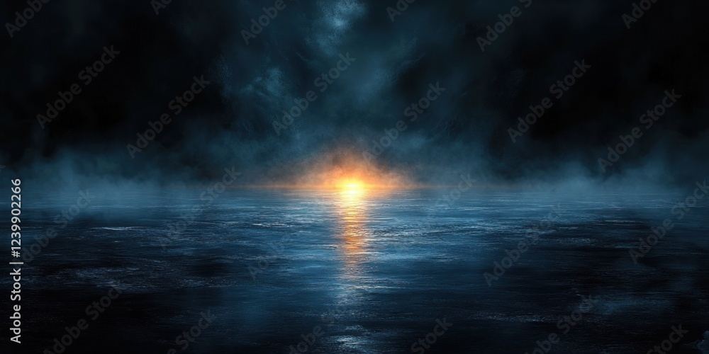 Surreal Landscape Dark Misty Horizon Glowing Light Reflective Surface Ethereal Lighting Surreal Landscape Dark Misty Horizon Glowing Light Reflective Surface Ethereal Lighting