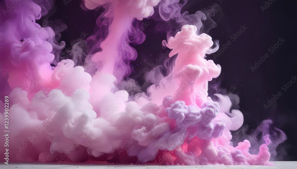 Flowing white, pink and purple smoke creating a magical ambiance, calm, enchanting, color fusion Flowing white, pink and purple smoke creating a magical ambiance, calm, enchanting, color fusion