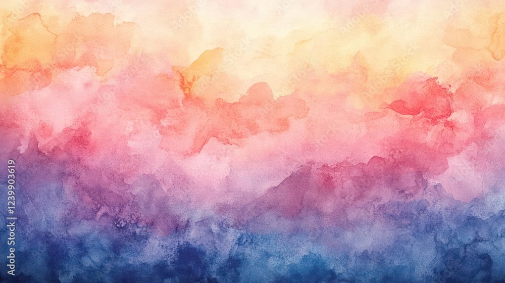 Fototapeta premium Abstract watercolor painting with a mix of pink, yellow, and blue hues.