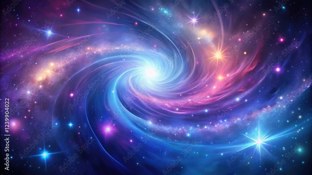 Obraz premium Galaxy background with swirly purple and blue hues and stars, stars, spiral galaxies, planetary system, celestial bodies, active galactic nuclei
