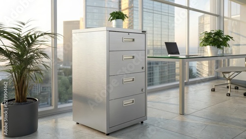 Sleek Aluminum Filing Cabinet Enhancing Modern Office Interior