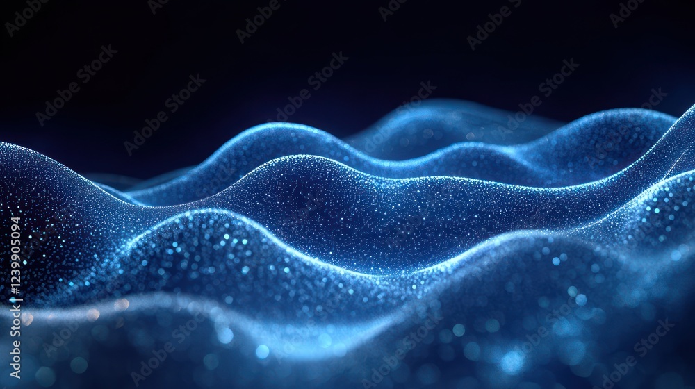 Futuristic Digital Landscape of Glowing Blue Dots and Flowing Waves in Abstract Technology Art Futuristic Digital Landscape of Glowing Blue Dots and Flowing Waves in Abstract Technology Art