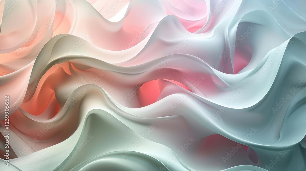 Obraz premium An abstract design featuring wavy patterns with a color palette of pink, blue, and white.