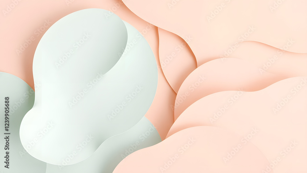 abstract background composed of intricately layered, hand-cut paper shapes in a palette of soft, calming pastel hues, including pale peach, misty blue, and mint green abstract background composed of intricately layered, hand-cut paper shapes in a palette of soft, calming pastel hues, including pale peach, misty blue, and mint green