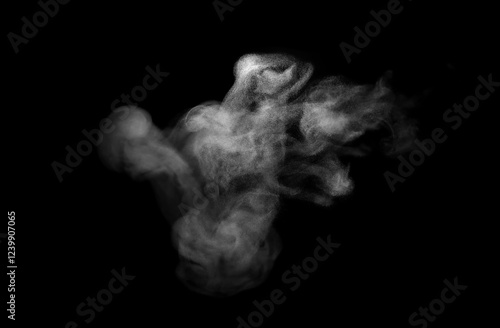 Close-up photo set of abstract white smoke or vapor floating on black background. Fog and cloud effect for air pollution design. Smog elements	

