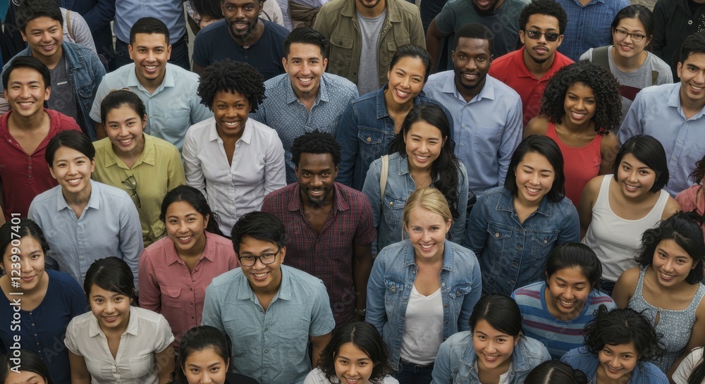 Diverse Group of Smiling People Gathered for a Happy Crowd Scene in Casual Attire - Perfect for Community and Teamwork Themes Diverse Group of Smiling People Gathered for a Happy Crowd Scene in Casual Attire - Perfect for Community and Teamwork Themes