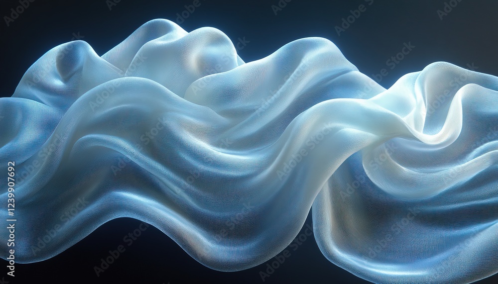 Fototapeta premium Flowing translucent fabric waves on dark background