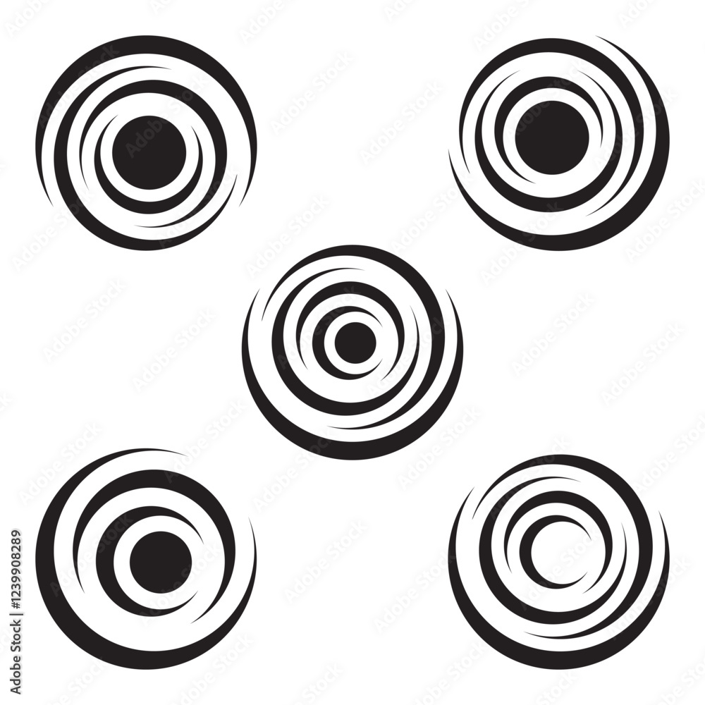Spiral circle elements swirl icon set. Sphere vortex twirl tornado spin. Abstract waves spiral round shape symbol Twist global wind sign icon vector illustration Spiral circle elements swirl icon set. Sphere vortex twirl tornado spin. Abstract waves spiral round shape symbol Twist global wind sign icon vector illustration
