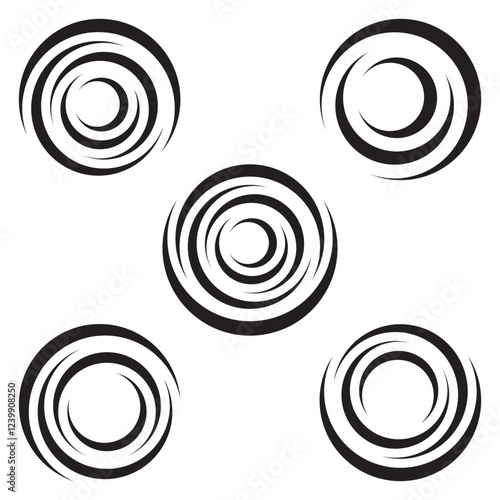 Sphere vortex twirl wind tornado cyclone spin. Spiral circle elements swirl icon set. Abstract waves spiral round shape symbol collection. Twist global wind sign icon vector illustration