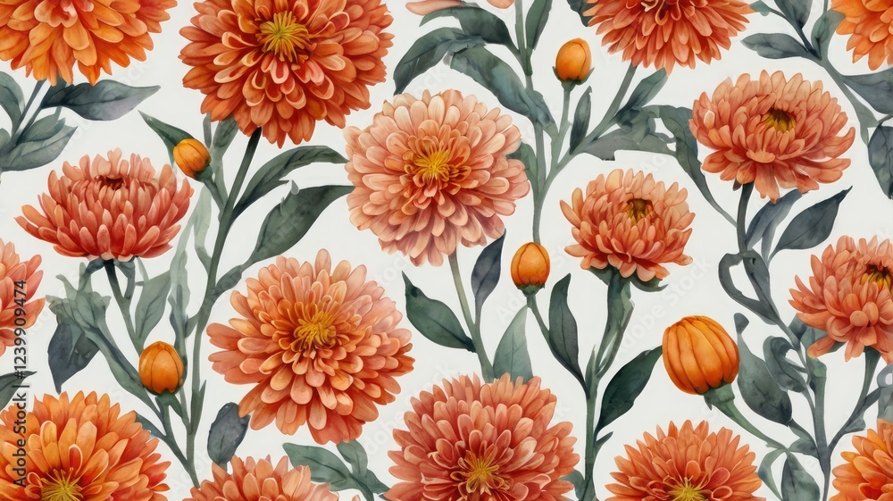 A seamless pattern featuring vibrant orange flowers against a neutral background generative ai A seamless pattern featuring vibrant orange flowers against a neutral background generative ai