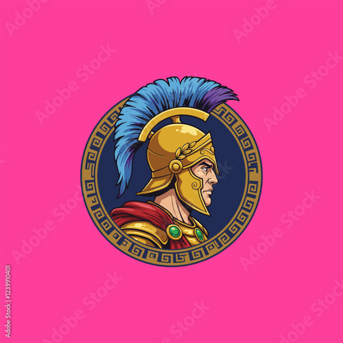 Greek Warrior Profile Logo Design Gold Helmet