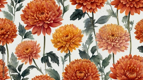 A seamless pattern featuring vibrant orange flowers against a neutral background generative ai