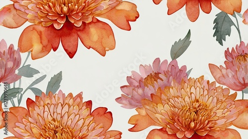 A seamless pattern featuring vibrant orange flowers against a neutral background generative ai