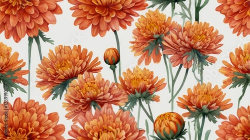 A seamless pattern featuring vibrant orange flowers against a neutral background generative ai