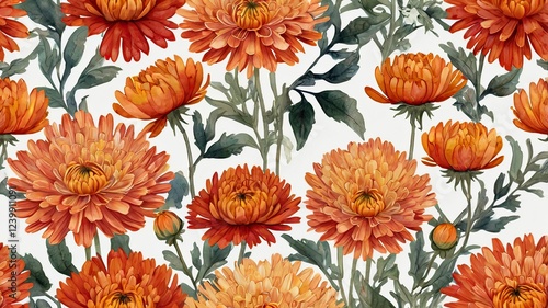 A seamless pattern featuring vibrant orange flowers against a neutral background generative ai