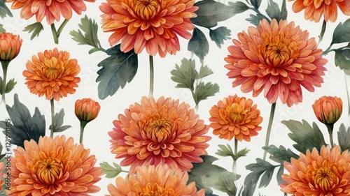 A seamless pattern featuring vibrant orange flowers against a neutral background generative ai