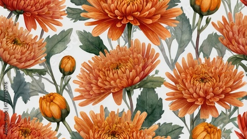 A seamless pattern featuring vibrant orange flowers against a neutral background generative ai