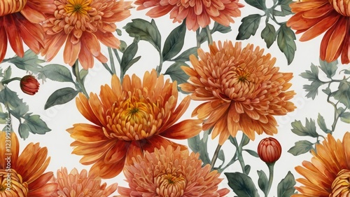 A seamless pattern featuring vibrant orange flowers against a neutral background generative ai