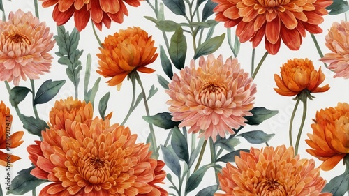 A seamless pattern featuring vibrant orange flowers against a neutral background generative ai