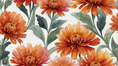 A seamless pattern featuring vibrant orange flowers against a neutral background generative ai