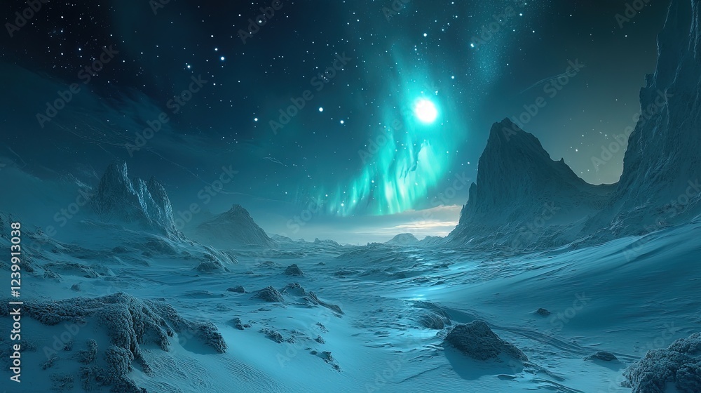 A snowy landscape with northern lights illuminating the sky, surreal and breathtaking A snowy landscape with northern lights illuminating the sky, surreal and breathtaking