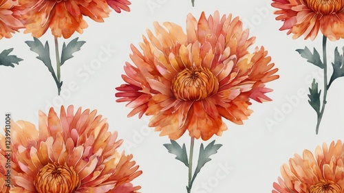 A seamless pattern featuring vibrant orange flowers against a neutral background generative ai