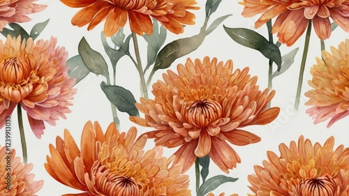 A seamless pattern featuring vibrant orange flowers against a neutral background generative ai