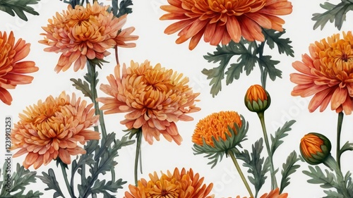 A seamless pattern featuring vibrant orange flowers against a neutral background generative ai