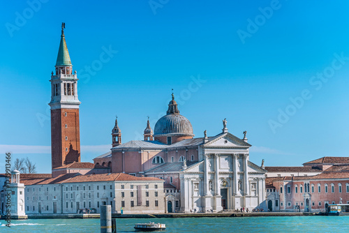 San Giorgio Maggiore is a 16th-century Benedictine church, designed by Andrea Palladio, and built between 1566 and 1610. It is a basilica in the classical renaissance style and its brilliant white mar