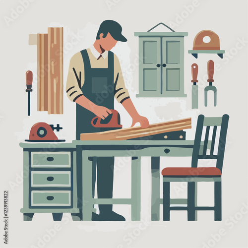 vector illustration of the profession of a wood craftsman