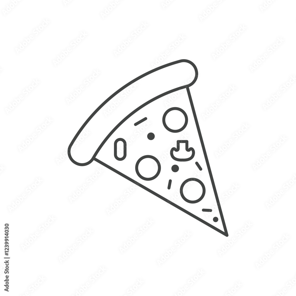 Pizza flat line icon. Vector thin sign of italian fast food cafe logo. Pizzeria illustration. Pizza flat line icon. Vector thin sign of italian fast food cafe logo. Pizzeria illustration.