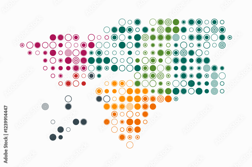 Fototapeta premium Guinea-Bissau, shape of the country built of colored cells. Digital style map of Guinea-Bissau on white background. Large size circle blocks. Classy vector illustration.
