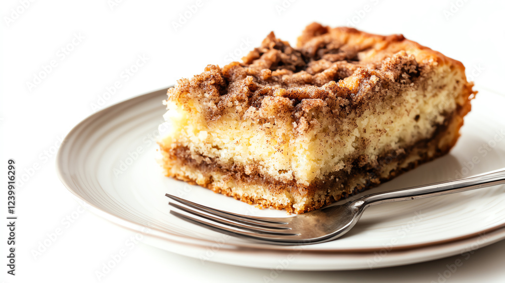 Delicious slice of coffee cake with a crumbly topping on a simple plate, perfect for dessert or afternoon snacks. Delicious slice of coffee cake with a crumbly topping on a simple plate, perfect for dessert or afternoon snacks.
