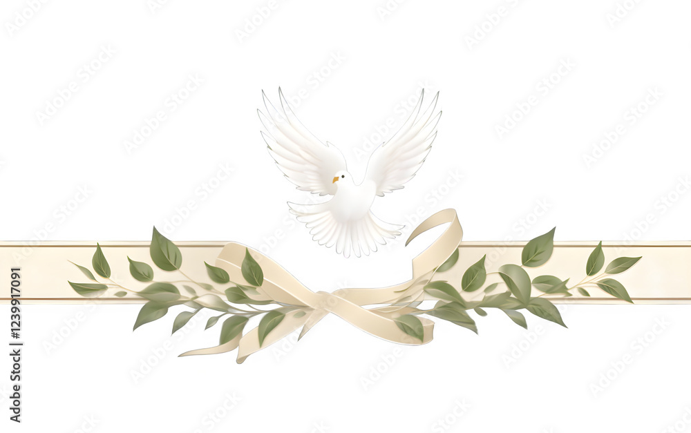 Obraz premium peaceful pigeon on a floral ribbon 