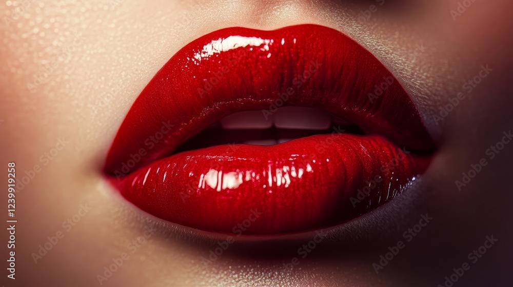Obraz premium Glossy red lips close-up