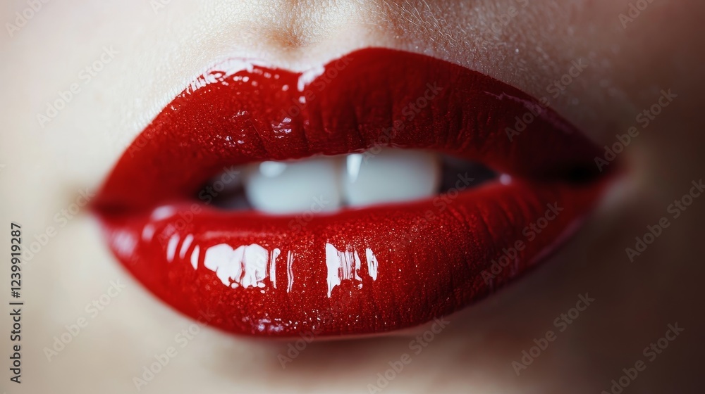 Obraz premium Glossy red lips close-up