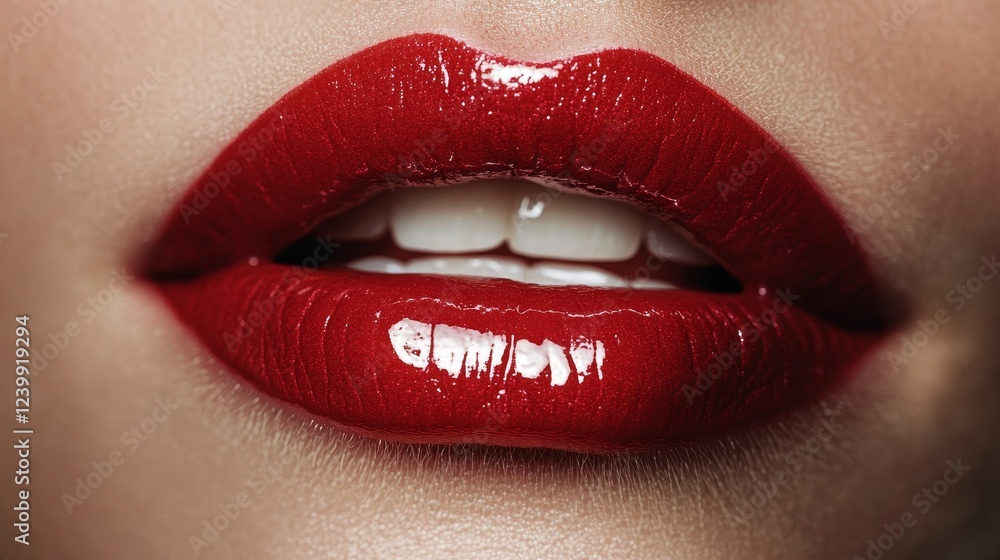 Obraz premium Glossy red lips close-up