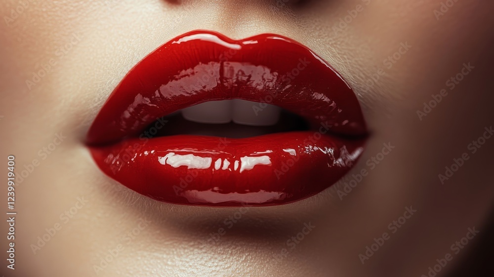 Glossy red lips close-up Glossy red lips close-up