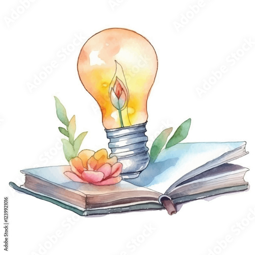 watercolors Book with lighbulb illustration