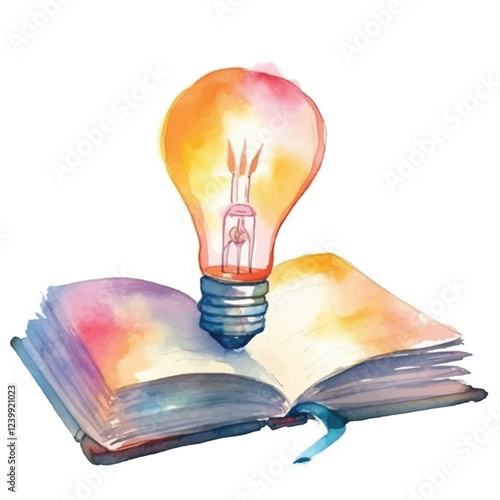 watercolors Book with lighbulb illustration