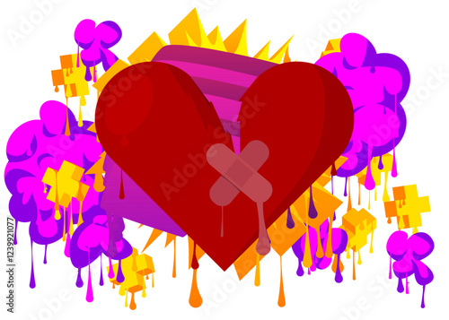 Broken Heart graffiti. Abstract modern street art decoration performed in urban painting style.