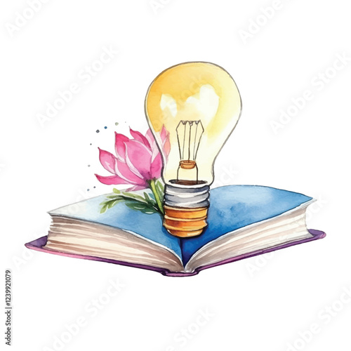 watercolors Book with lighbulb illustration